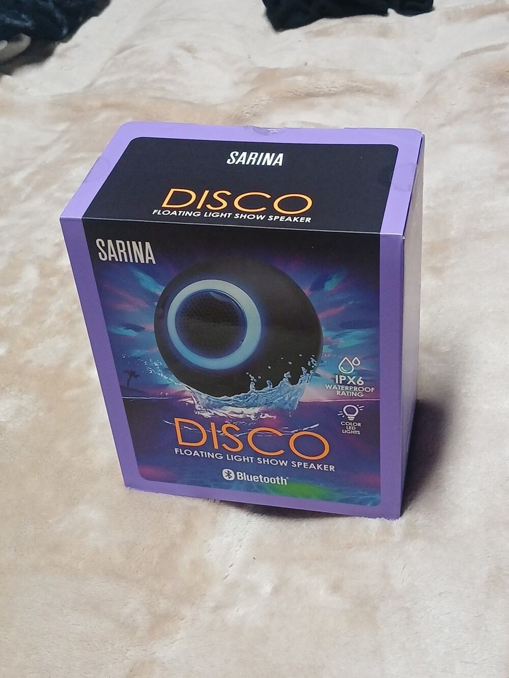 Sarina Disco Bluetooth Waterproof Portable Speaker, Color LED, FM Radio, Black